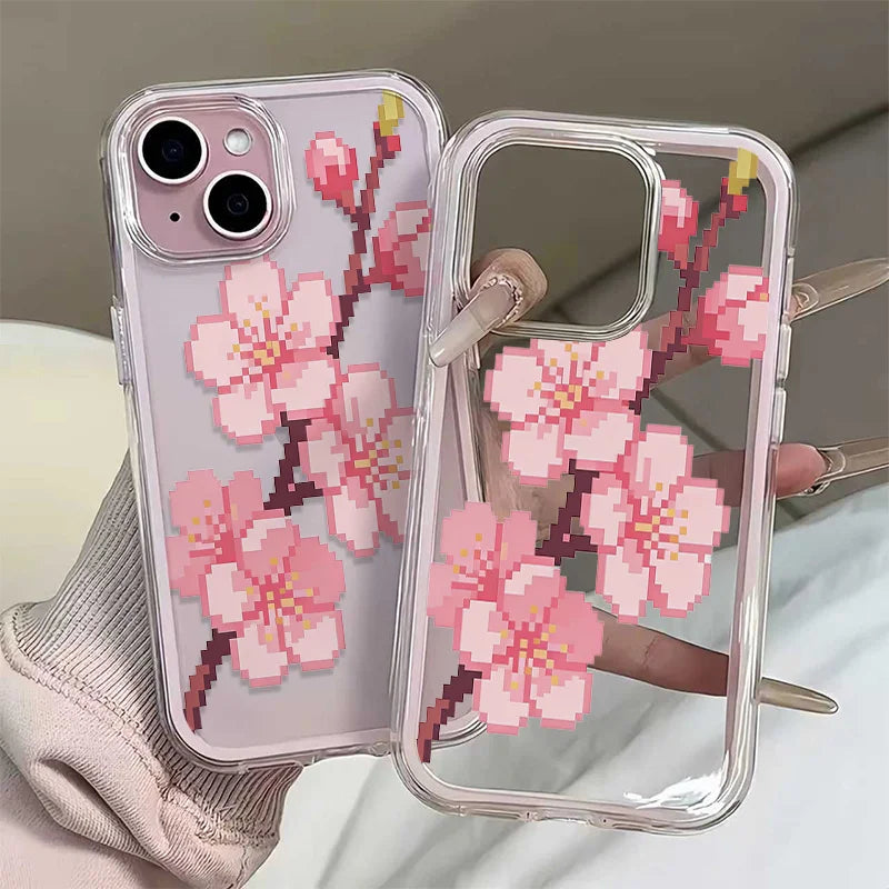 Sakura pattern transparent phone case suitable for iPhone 17 16 15 14 13 12 11 Pro/Max/Plus anti drop and shockproof