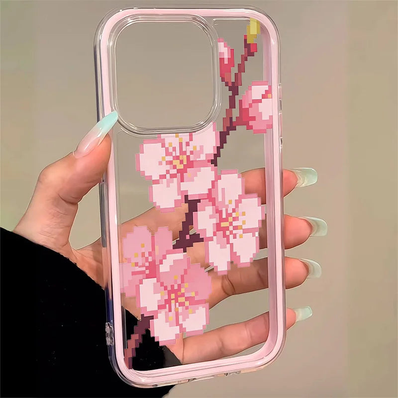 Sakura pattern transparent phone case suitable for iPhone 17 16 15 14 13 12 11 Pro/Max/Plus anti drop and shockproof