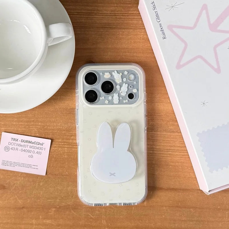 Kawaii Cartoon Miffy Rabbit Phone Case For iPhone 17 Pro 15 14 16 Pro Max Back Cover with Stand Cute Cases For Apple 16 Promax C